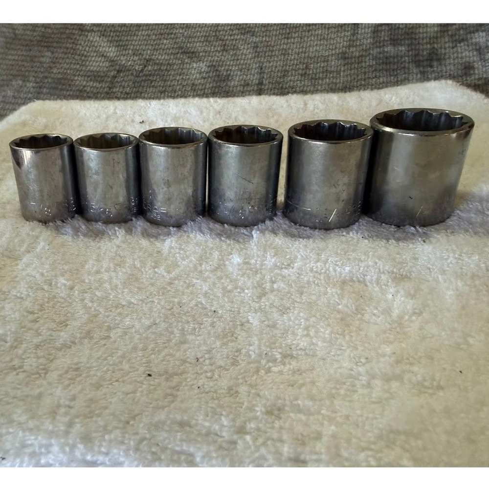 Craftsman 6pc 1/2 Drive 12 Point Socket Set 7/8 to 1-1/4 Made in USA Chrome